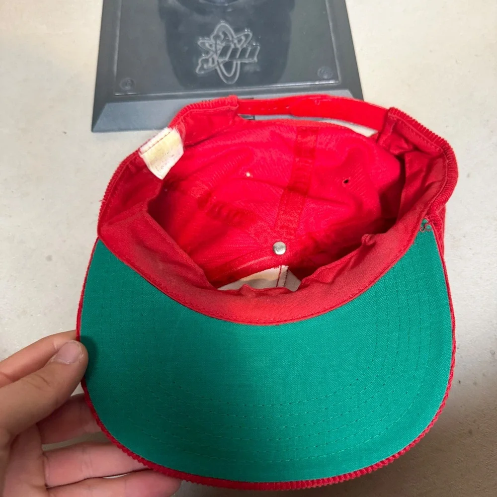 Vintage Stowe Mountain Resort Red Corduroy Snapback Hat Century 21 Ski 90s